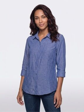 Jones & Co-Jones New York 100% Linen Roll-Tab Sleeve Shirt